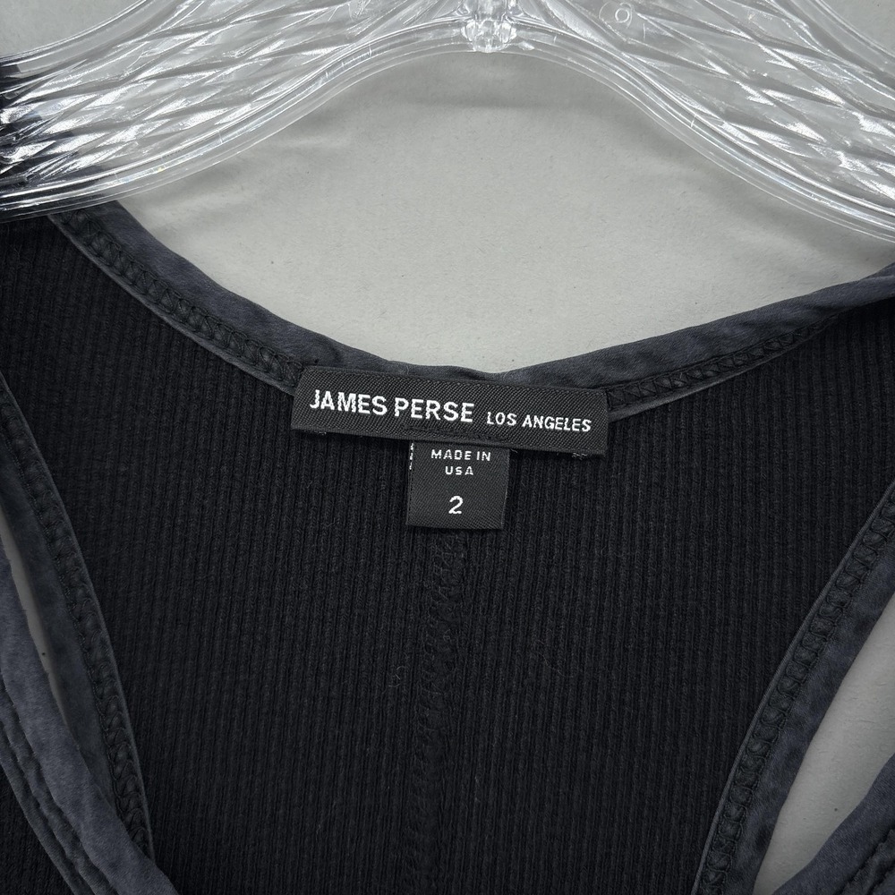 James Perse Dress Womens 2 Black Ribbed Tank Racerback Midi Bodycon Knit Stretch - Picture 3 of 13